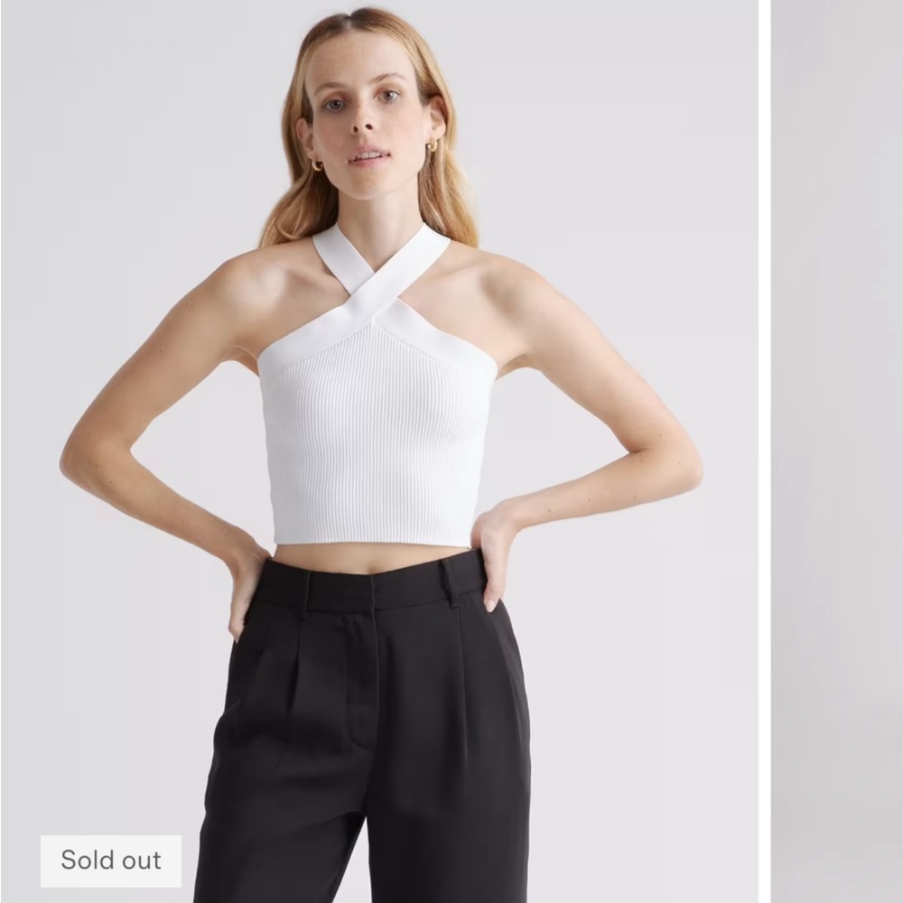 Aritizia Babaton White Cropped Halter Ribbed Knit Tank